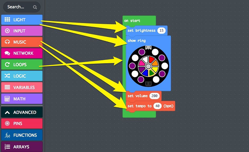 add a show ring block to turn on the NeoPixels